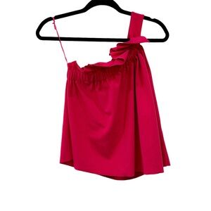 ZARA Woman Basic Hot Pink One Shoulder Ruffle Knit Tank Top Size Small